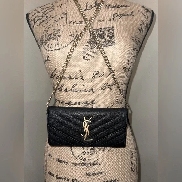 Yves Saint Laurent Black and Gold Chain Wallet - Picture 3 of 14